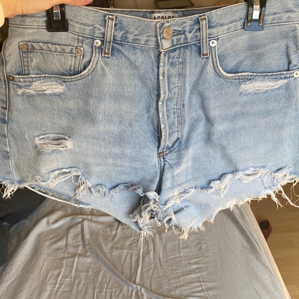 AGOLDE Distressed Light Blue Jean Shorts